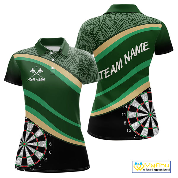 Custom Green Tribal Dart Team Women Polo Shirts, Tribal Dart Jerseys NYN0371