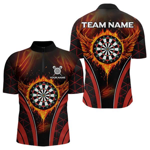 Custom Fiery Dartboard Wings Flame Darts Team Quarter-Zip Shirts For Men, Dart League Shirt NYN0038