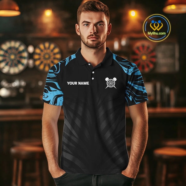 Custom Black And Blue Camo Eagle Dartboard Dart Polo Shirts For Men, Dart Team League Shirt NYN0379