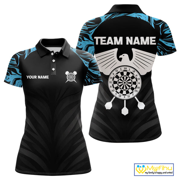 Custom Black And Blue Camo Eagle Dartboard Dart Women Polo Shirts, Dart Team League Shirt NYN0379