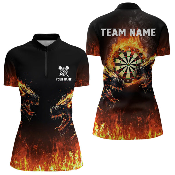 Custom Fire Flame Dragon Dart Quarter-Zip Shirts For Women, Dart Team Jerseys NYN0040