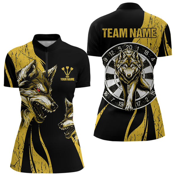 Custom Black And Yellow Wolf Dart Quarter-Zip Shirts For Women, Dart Team Jerseys NYN0043