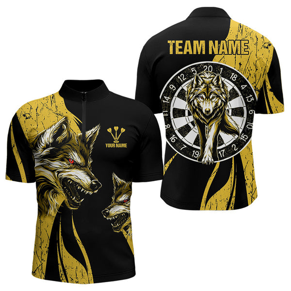 Custom Black And Yellow Wolf Dart Quarter-Zip Shirts For Men, Dart Team Jerseys NYN0043