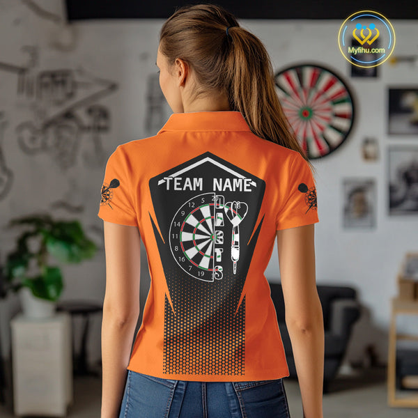 Custom Black And Orange Dart Jerseys, Dart Team Polo Shirts For Women Dart League Shirt NYN0059