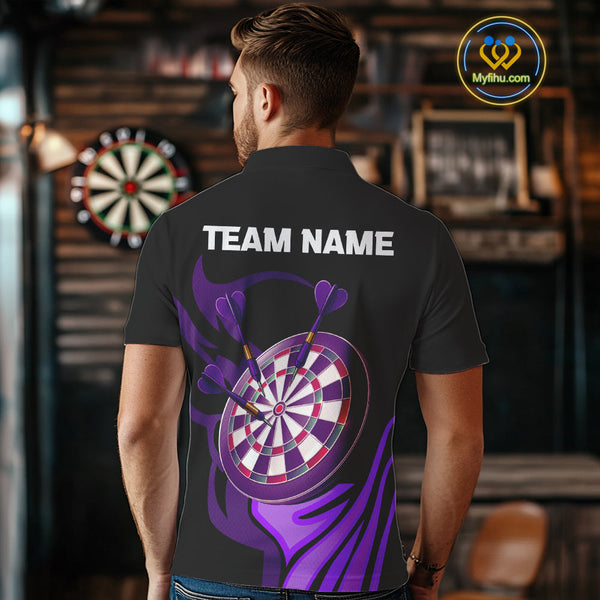 Custom Purple Flame Powerful Dart Warrior Polo Shirts For Men, Dart Team League Shirt NYN0397
