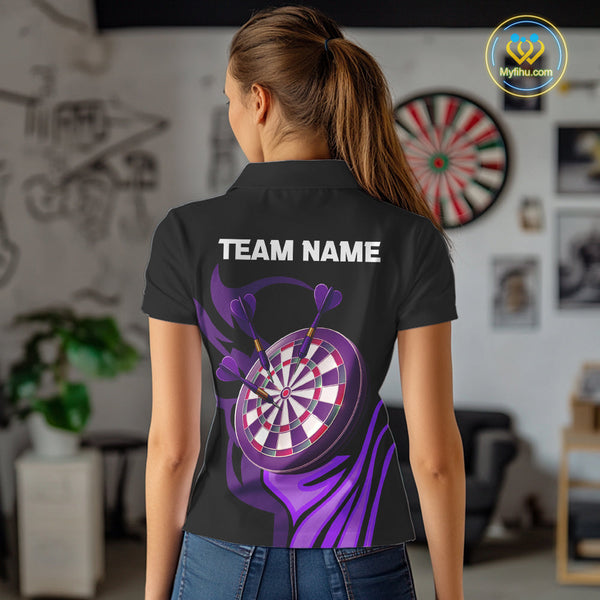 Custom Purple Flame Powerful Dart Warrior Polo Shirts For Women, Dart Team League Shirt NYN0397