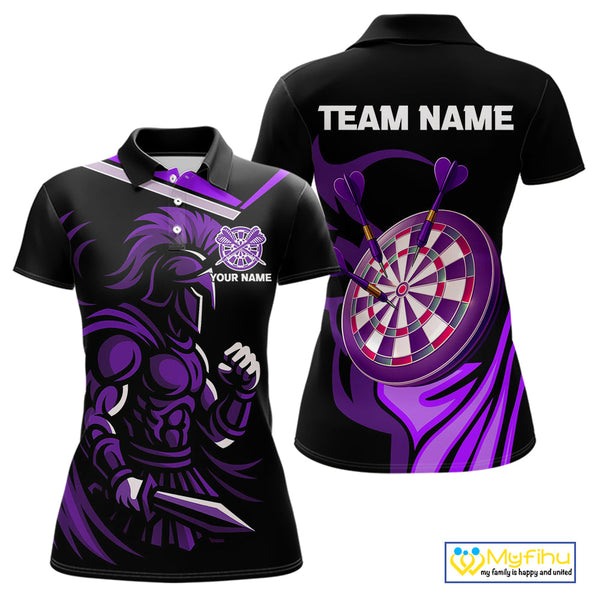 Custom Purple Flame Powerful Dart Warrior Polo Shirts For Women, Dart Team League Shirt NYN0397