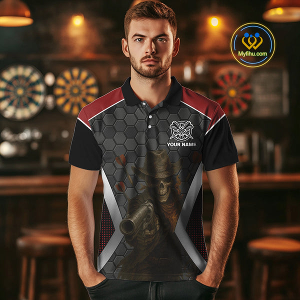 Custom Skul Cowboy Dart Polo Shirts For Men, Dart Tournament Shirt NYN0400