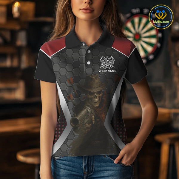 Custom Skul Cowboy Dart Polo Shirts For Women, Dart Tournament Shirt NYN0400