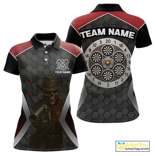 Custom Skul Cowboy Dart Polo Shirts For Women, Dart Tournament Shirt NYN0400