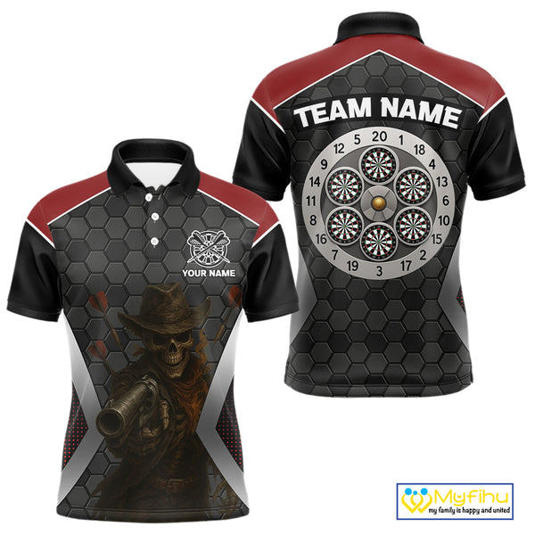Custom Skul Cowboy Dart Polo Shirts For Men, Dart Tournament Shirt NYN0400