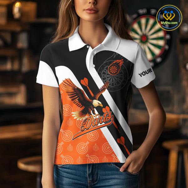 Custom Orange Eagle Dart Jerseys, Dart Pattern Dart Team Women Polo Shirts NYN0062