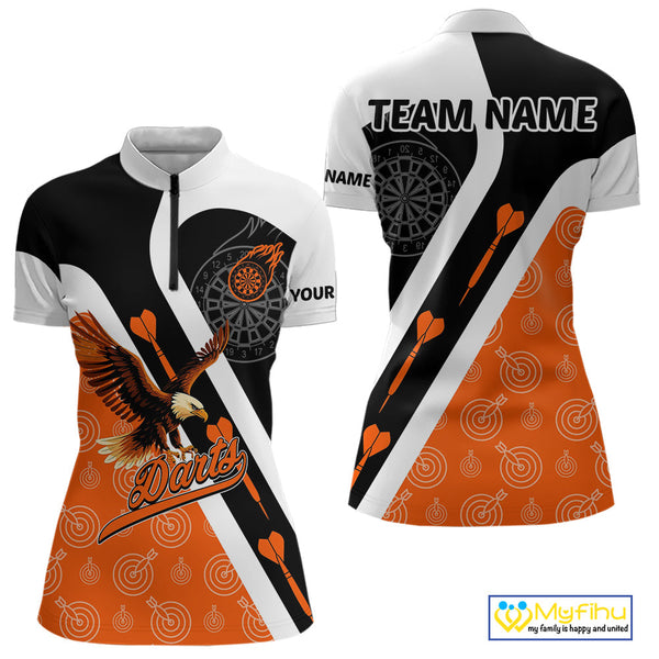 Custom Orange Eagle Dart Jerseys, Dart Pattern Dart Team Women Quarter-Zip Shirts NYN0062