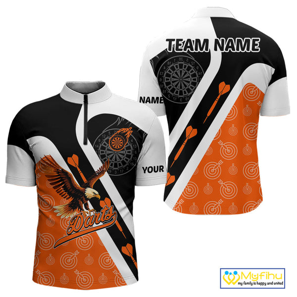Custom Orange Eagle Dart Jerseys, Dart Pattern Dart Team Men Quarter-Zip Shirts NYN0062