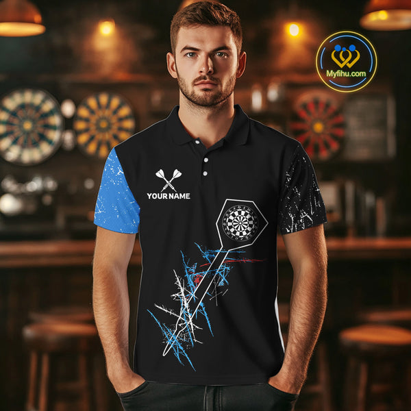 Custom Grunge Dart Arrow Dartboard Vintage Dart Team Polo Shirts For Men, Dart League Shirt NYN0215