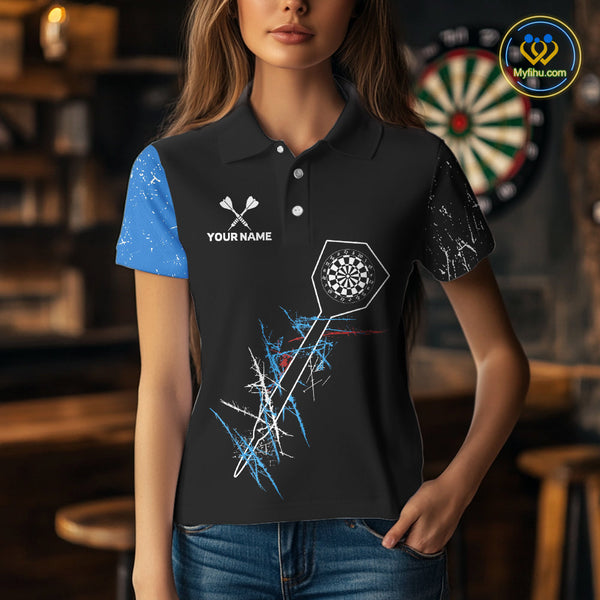 Custom Grunge Dart Arrow Dartboard Vintage Dart Team Women Polo Shirts, Dart League Shirt NYN0215