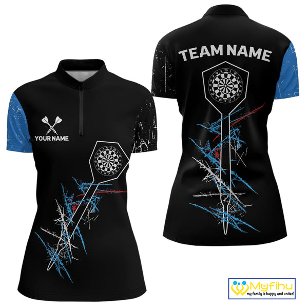 Custom Grunge Dart Arrow Dartboard Vintage Dart Women Quarter-Zip Shirt, Dart League Shirt NYN0215