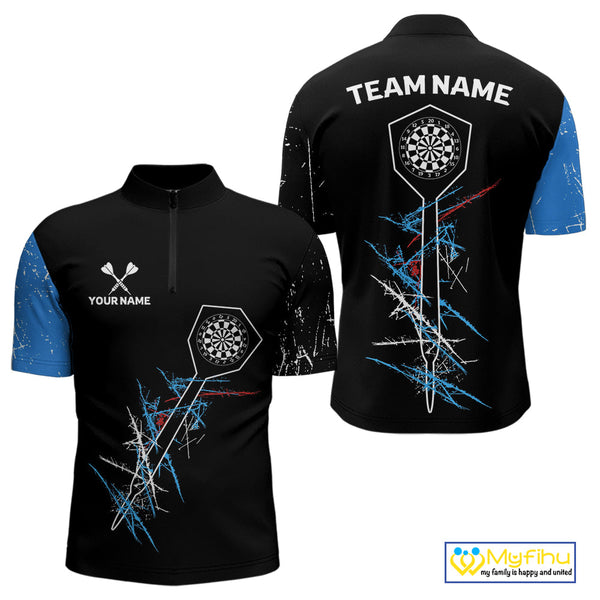 Custom Grunge Dart Arrow Dartboard Vintage Dart Team Quarter-Zip Shirts For Men, Dart League Shirt NYN0215