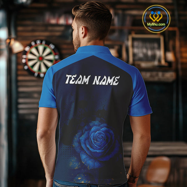Custom Black And Blue Roses Dart Polo Shirt For Men, Dart Jerseys Team Uniform NYN0410
