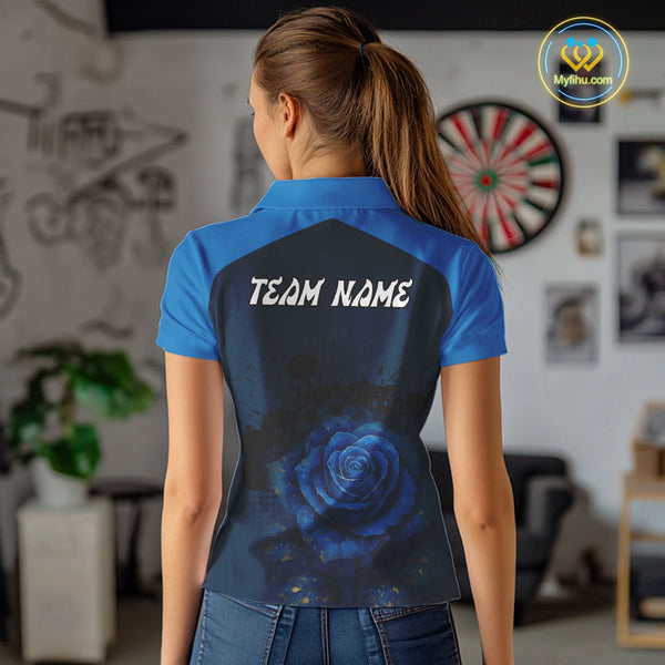 Custom Black And Blue Roses Dart Polo Shirt For Women, Dart Jerseys Team Uniform NYN0410