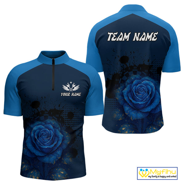 Custom Black And Blue Roses Dart Quarter-Zip Shirt For Men, Dart Jerseys Team Uniform NYN0410