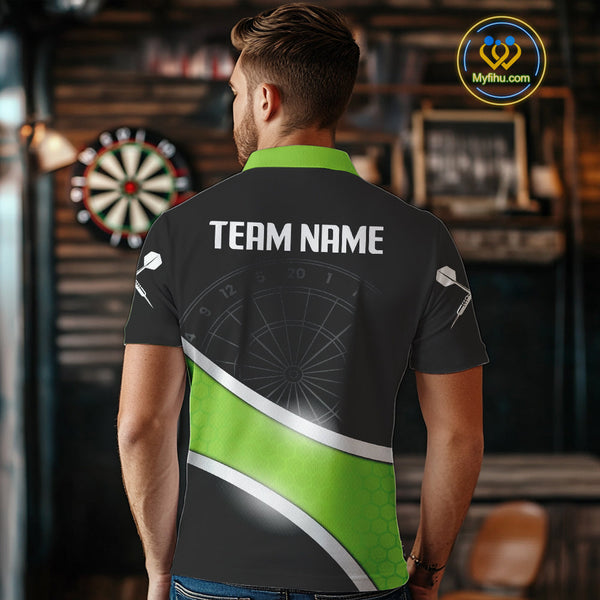 Custom Black And Irish Green Dart Team Uniform, Dart Tournament Polo Shirt For Men NYN0412