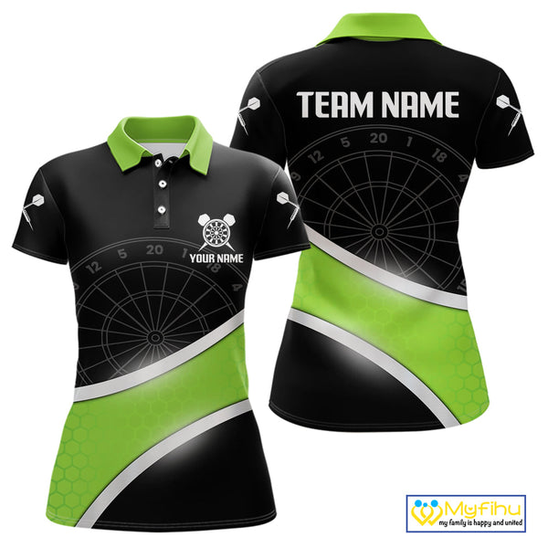 Custom Black And Irish Green Dart Team Uniform, Dart Tournament Polo Shirt For Women NYN0412