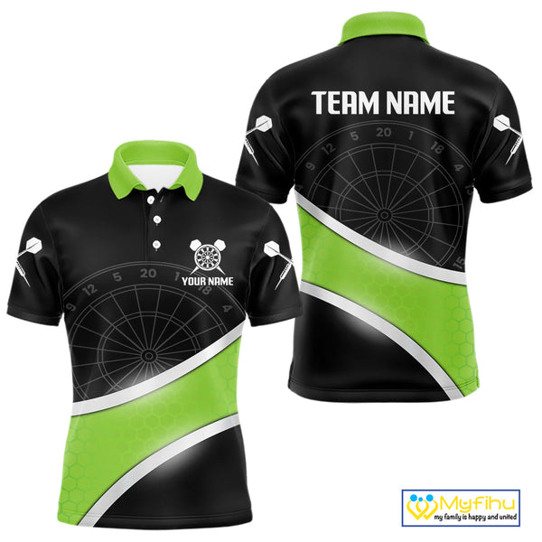 Custom Black And Irish Green Dart Team Uniform, Dart Tournament Polo Shirt For Men NYN0412