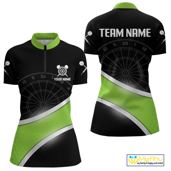 Custom Black And Irish Green Dart Team Uniform, Dart Tournament Women Quarter-Zip Shirt NYN0412