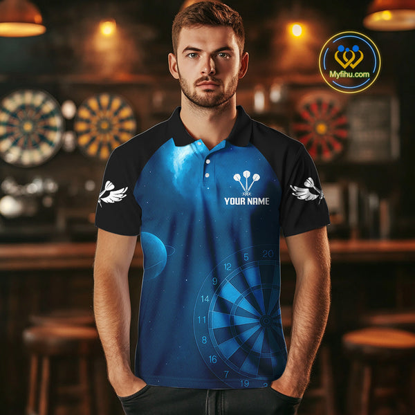 Custom Blue Galaxy Sky Dart Team Polo Shirts For Men, Dart Jerseys NYN0422
