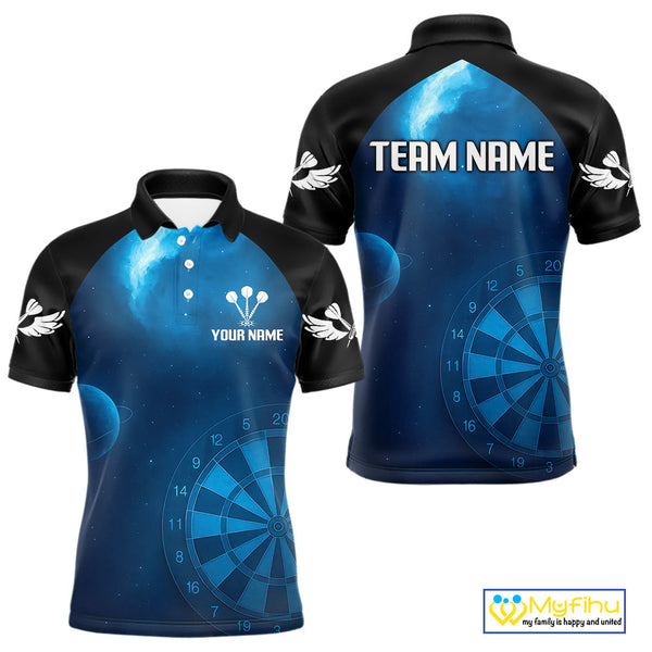 Custom Blue Galaxy Sky Dart Team Polo Shirts For Men, Dart Jerseys NYN0422