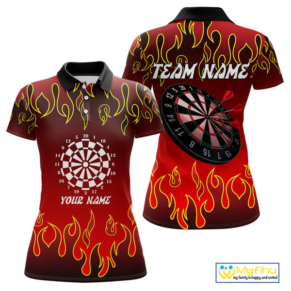 Custom Flame Dart Team Polo Shirts For Women, Dart Team Tournament Polo Shirts NYN0228
