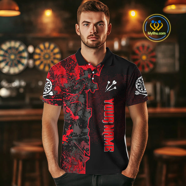 Custom Black And Red Camouflage Dart Team Jerseys, Red Camo Dart Men Polo Shirts NYN0066