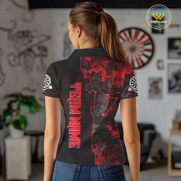 Custom Black And Red Camouflage Dart Team Jerseys, Red Camo Dart Women Polo Shirts NYN0066