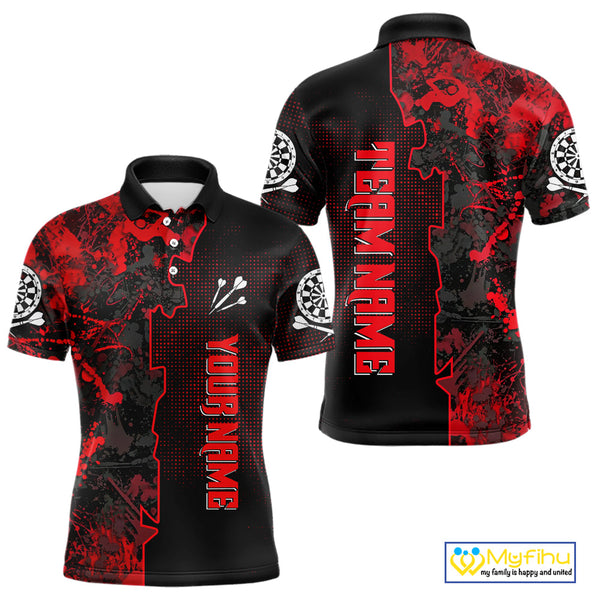 Custom Black And Red Camouflage Dart Team Jerseys, Red Camo Dart Men Polo Shirts NYN0066