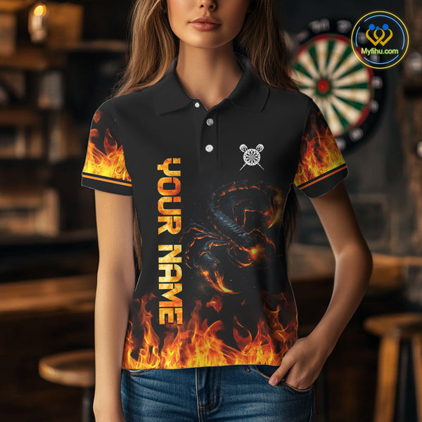 Custom Fire Flame Scorpion Dart Team Women Polo Shirt, Dart League Shirt NYN0075