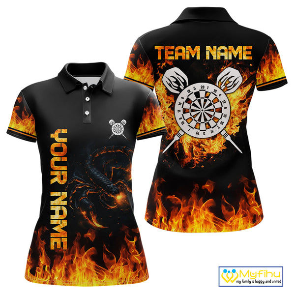 Custom Fire Flame Scorpion Dart Team Women Polo Shirt, Dart League Shirt NYN0075