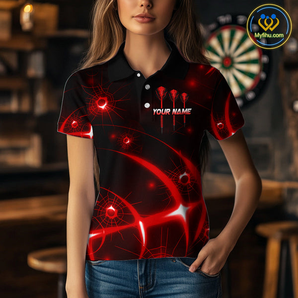 Custom Black And Red Shattered Glass Dart Polo Shirts For Women, Dart Jerseys NYN0719