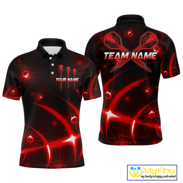 Custom Black And Red Shattered Glass Dart Polo Shirts For Men, Dart Jerseys NYN0719