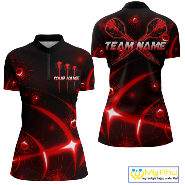Custom Black And Red Shattered Glass Dart Quarter-Zip Shirts For Women, Dart Jerseys NYN0719
