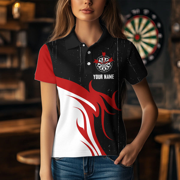 Custom Grunge Black And Red Skull Dart Team Polo Shirts For Women, Halloween Dart Outfit NYN0116