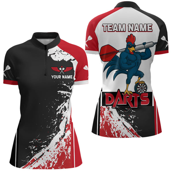 Custom Red Dart Jerseys, Funny Chicken Dart Quarter-Zip Shirt For Women, Team Uniform NYN0477