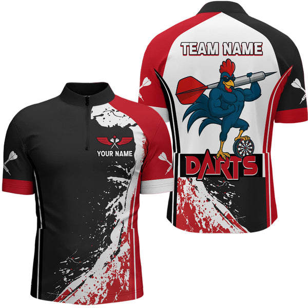 Custom Red Dart Jerseys, Funny Chicken Dart Quarter-Zip Shirt For Men, Team Uniform NYN0477