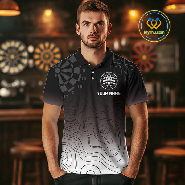 Custom Black And White Camo Bullseye Dart Team Men Polo Shirts, Dart Jerseys NYN0249