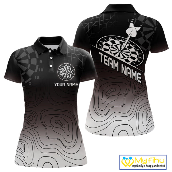 Custom Black And White Camo Bullseye Dart Team Women Polo Shirts, Dart Jerseys NYN0249