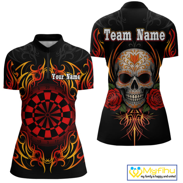 Custom Sugar Skull Dart Women Quarter-Zip Shirts, Tribal Dart Shirt, Halloween Dart Outfit NYN0254