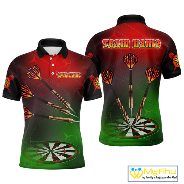 Custom Green And Red Dart Team Polo Shirts For Men, Christmas Dart Outfit NYN0260