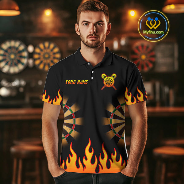 Custom Fire Flame Dartboard Dart Polo Shirts For Men With Team Name, Dart Gifts NYN0265
