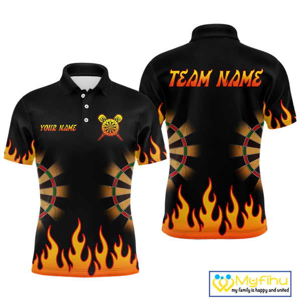 Custom Fire Flame Dartboard Dart Polo Shirts For Men With Team Name, Dart Gifts NYN0265