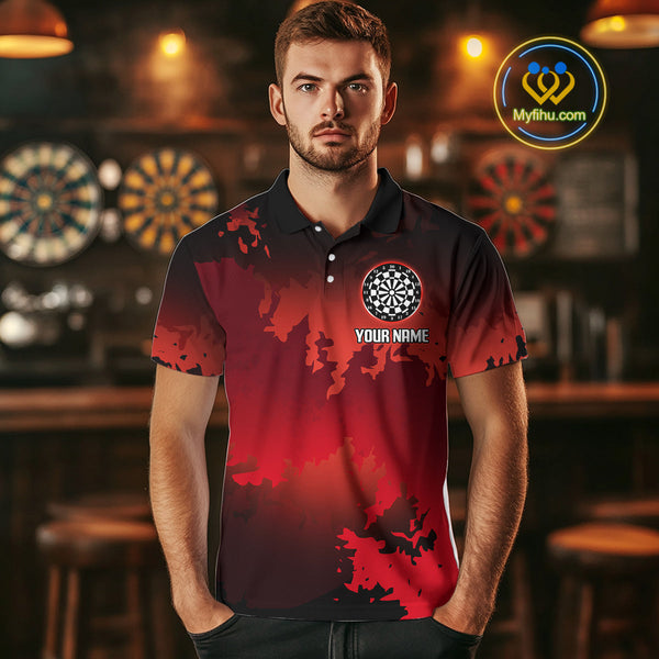 Custom Black And Red Dart Jerseys, Halloween Dart Team Polo Shirts For Men NYN0269